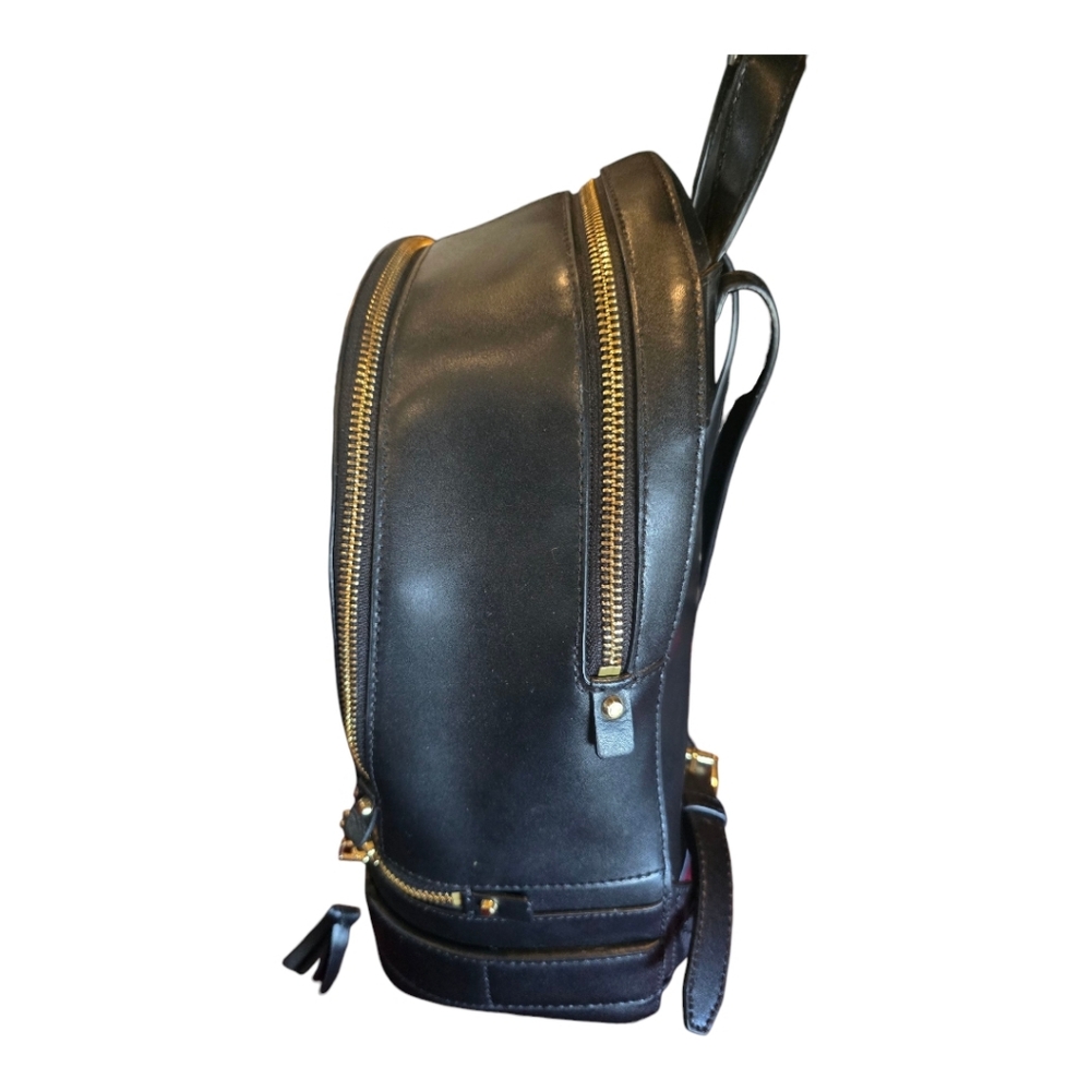 NEW MICHAEL KORS RHEA ZIP BLACK LEATHER MEDIUM BACKPACK Rare, Unique "COOL" - Picture 3 of 7